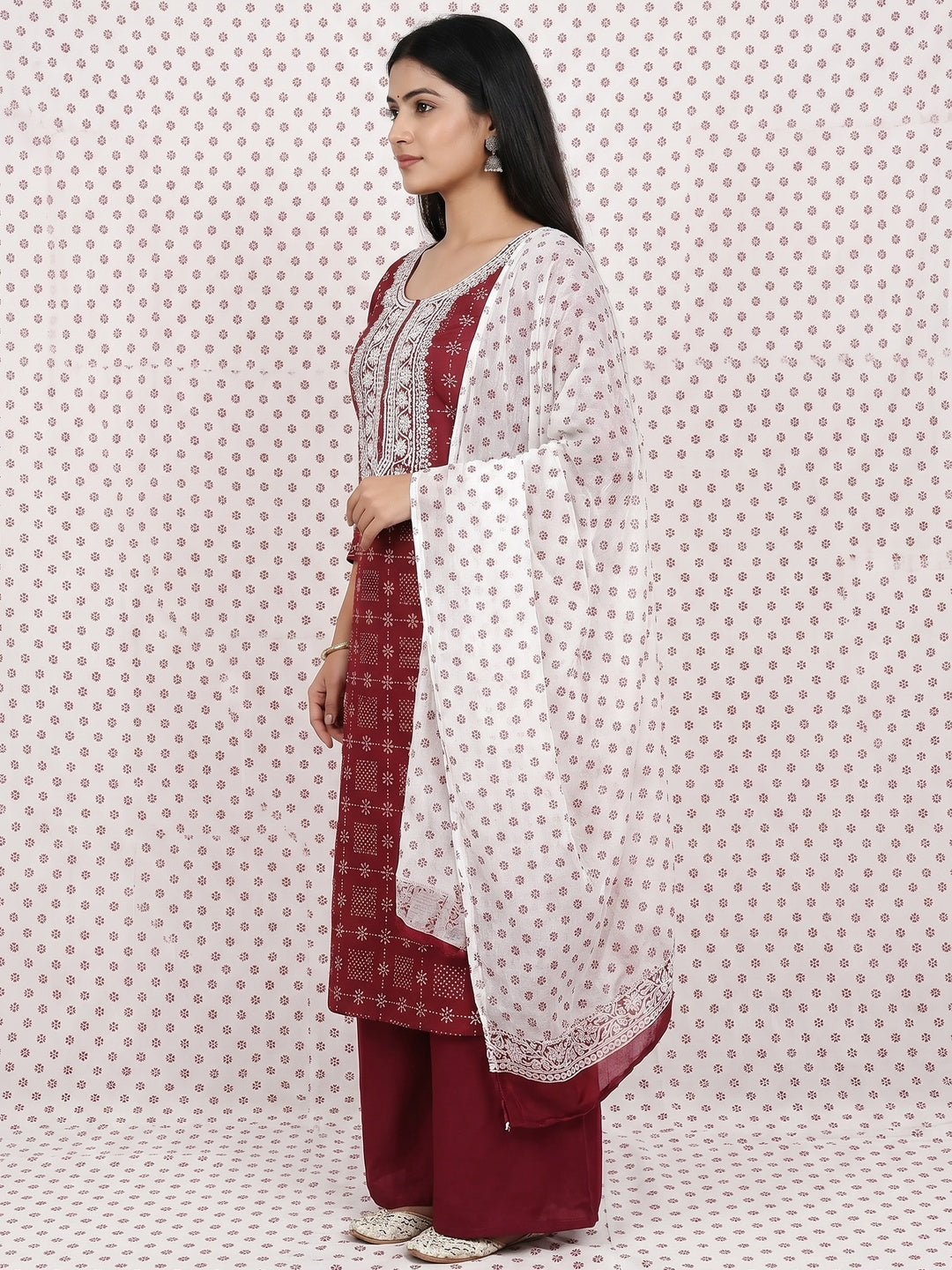 Maroon Printed Rayon Dress Material - Image 2