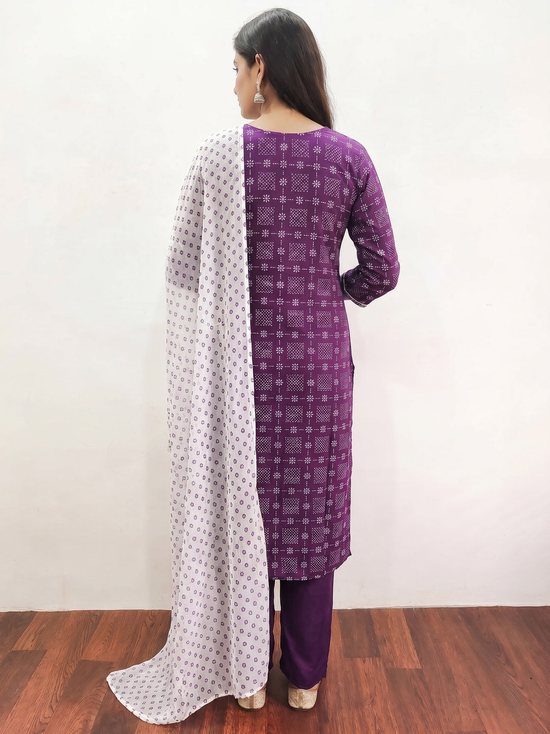 Purple Printed Rayon Dress Material - Image 2