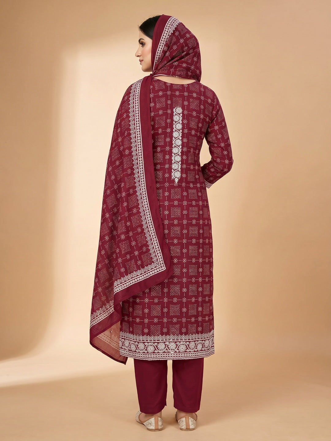 Maroon Printed Rayon Dress Material - Image 3