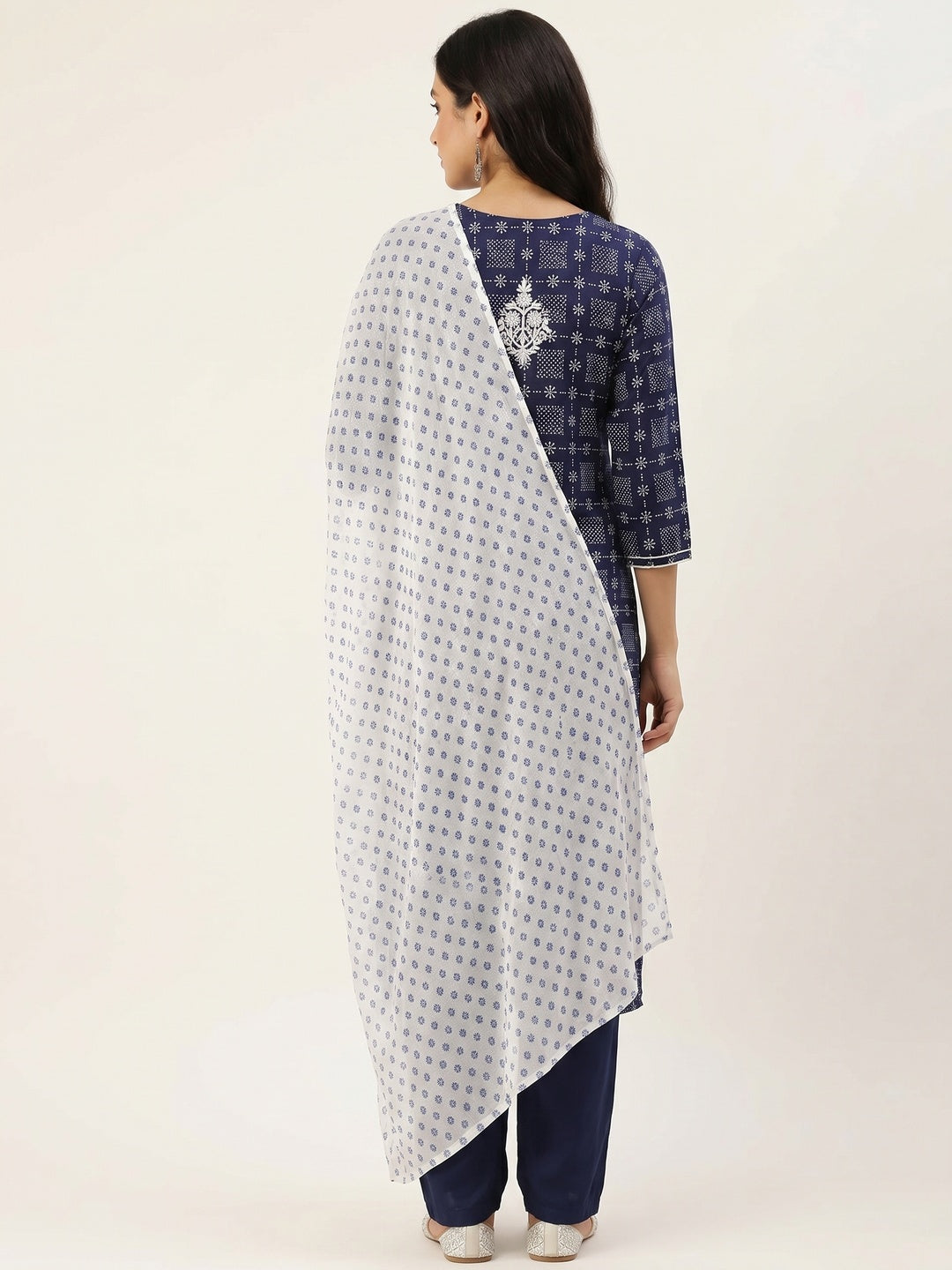 Navy Blue Printed Rayon Dress Material - Image 2