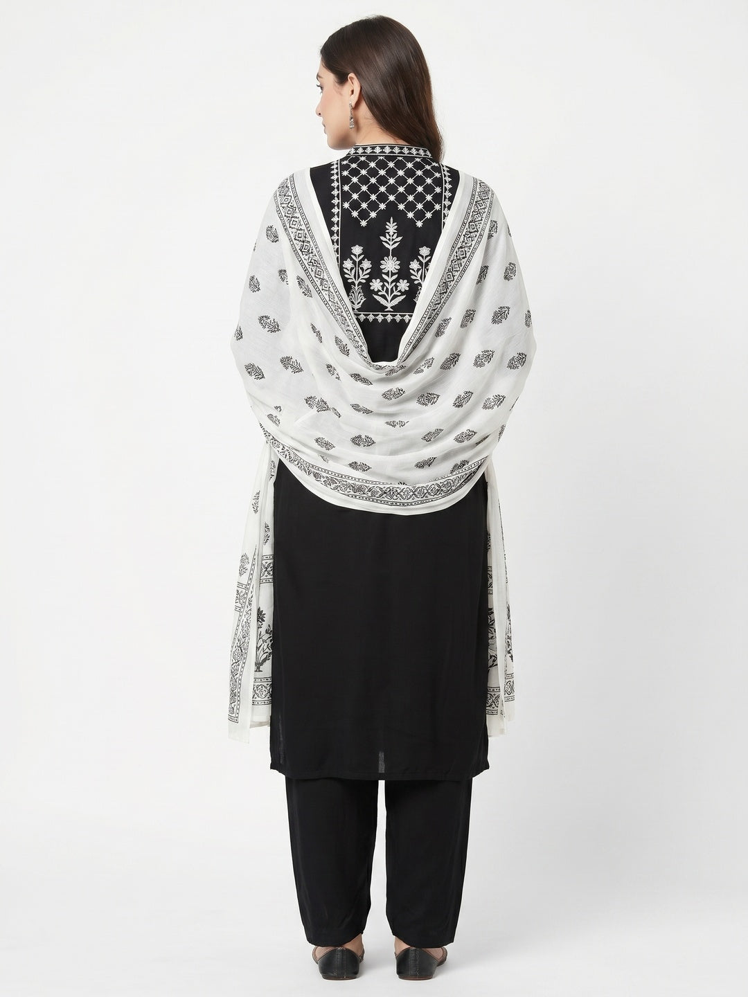 Black Printed Rayon Dress Material - Image 2