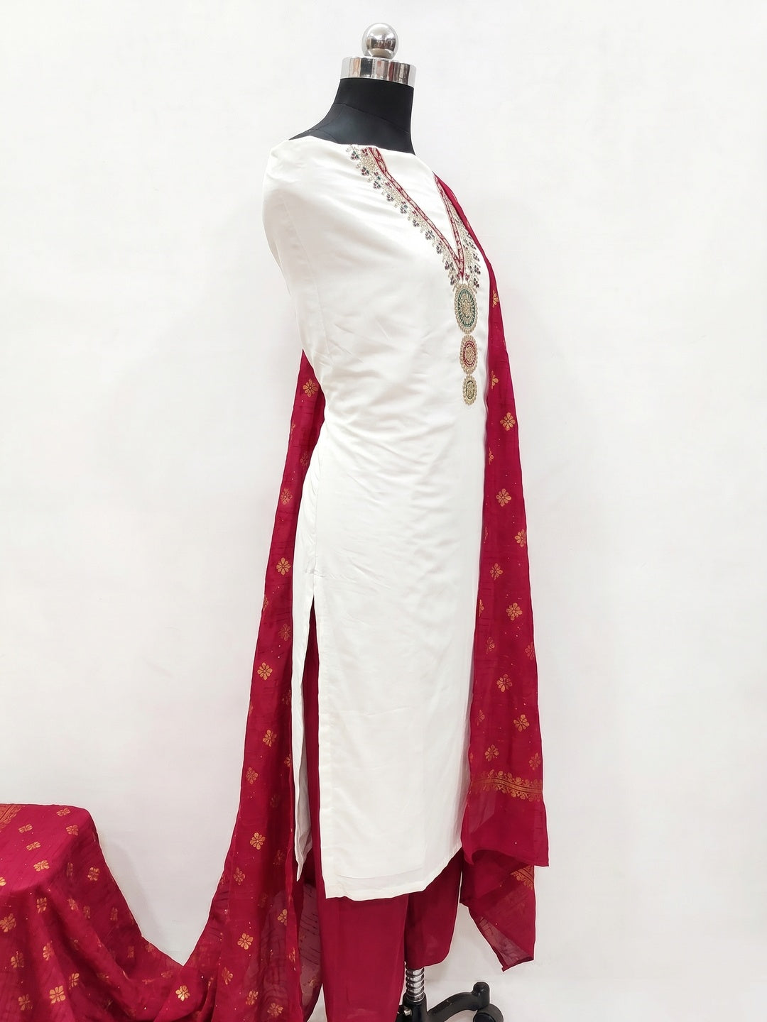 White Embroidered Viscose Dress Material - Image 3