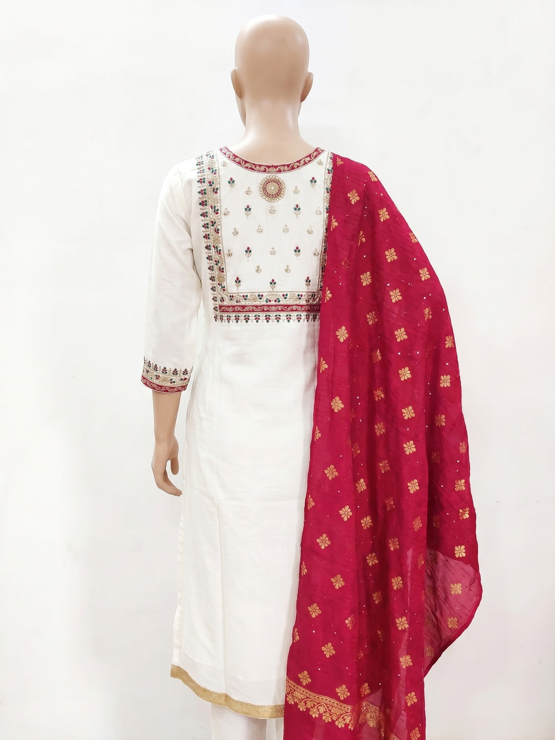 White Embroidered Viscose Dress Material - Image 2