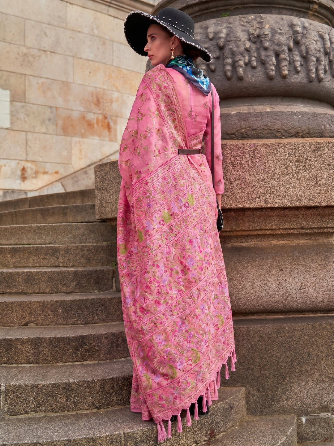 Pink Parsi Woven Organza Saree - Image 1