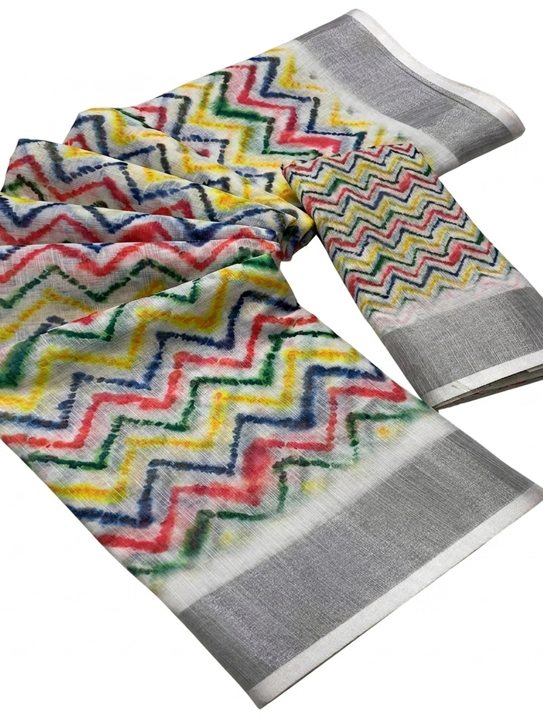 Multicolor Printed Soft Linen Saree - Image 2