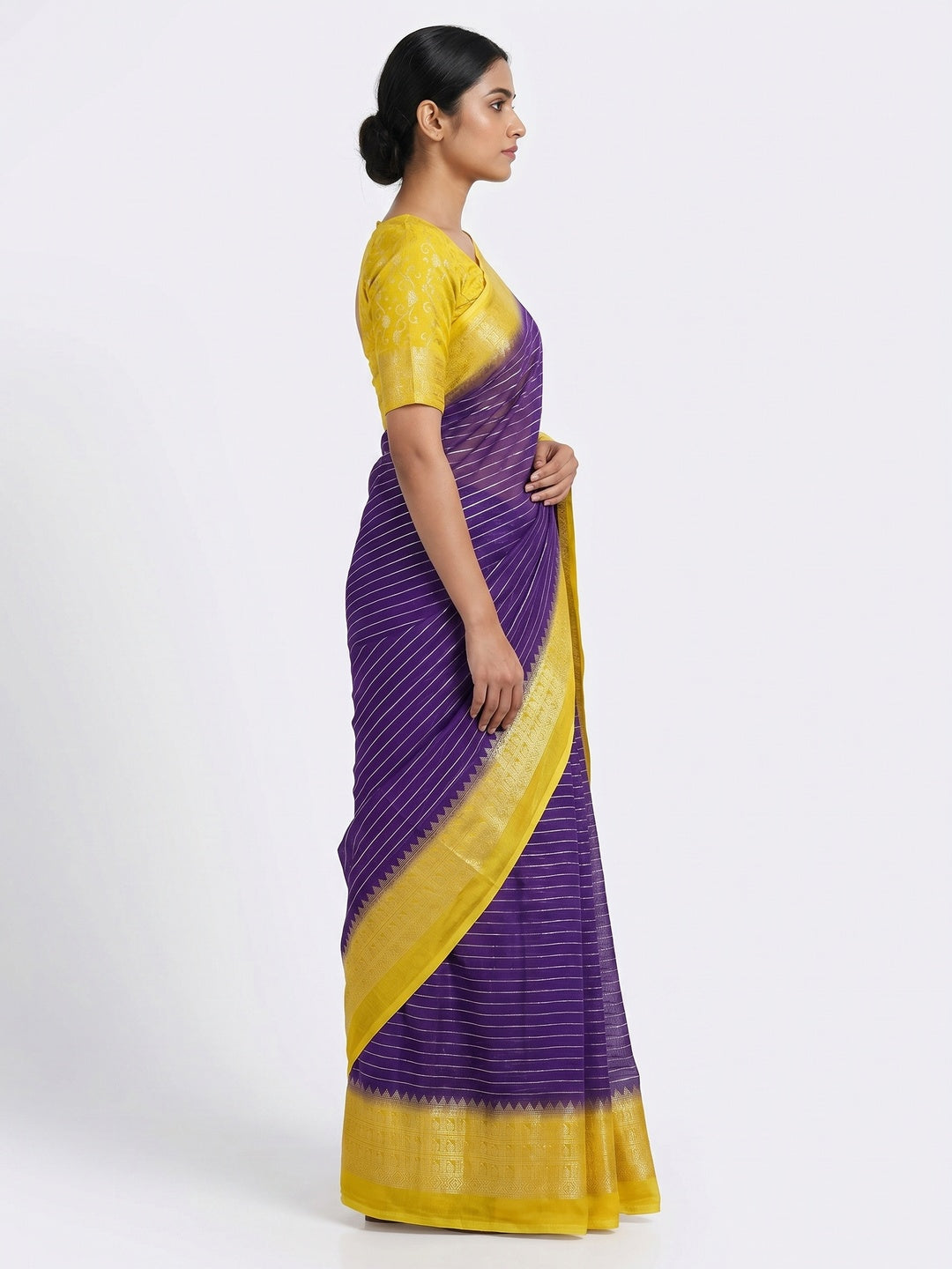 Violet Foil Printed Chiffon Saree - Image 3
