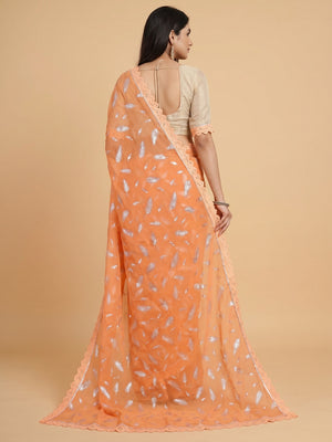 Orange Foil Printed With Swarovski Georgette Saree - Image 2