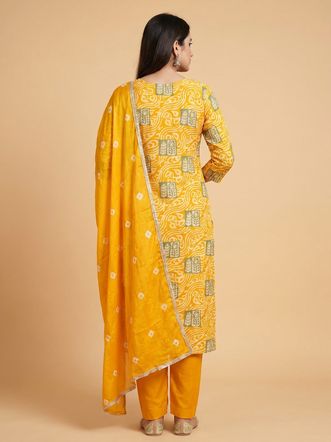 Yellow Printed With Handwork Cotton Silk Dress Material - Image 3