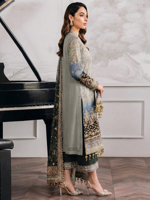 Grey Digital Print With Sequins Embroidery Georgette Semi Stitched Pakistani Suit - Image 1