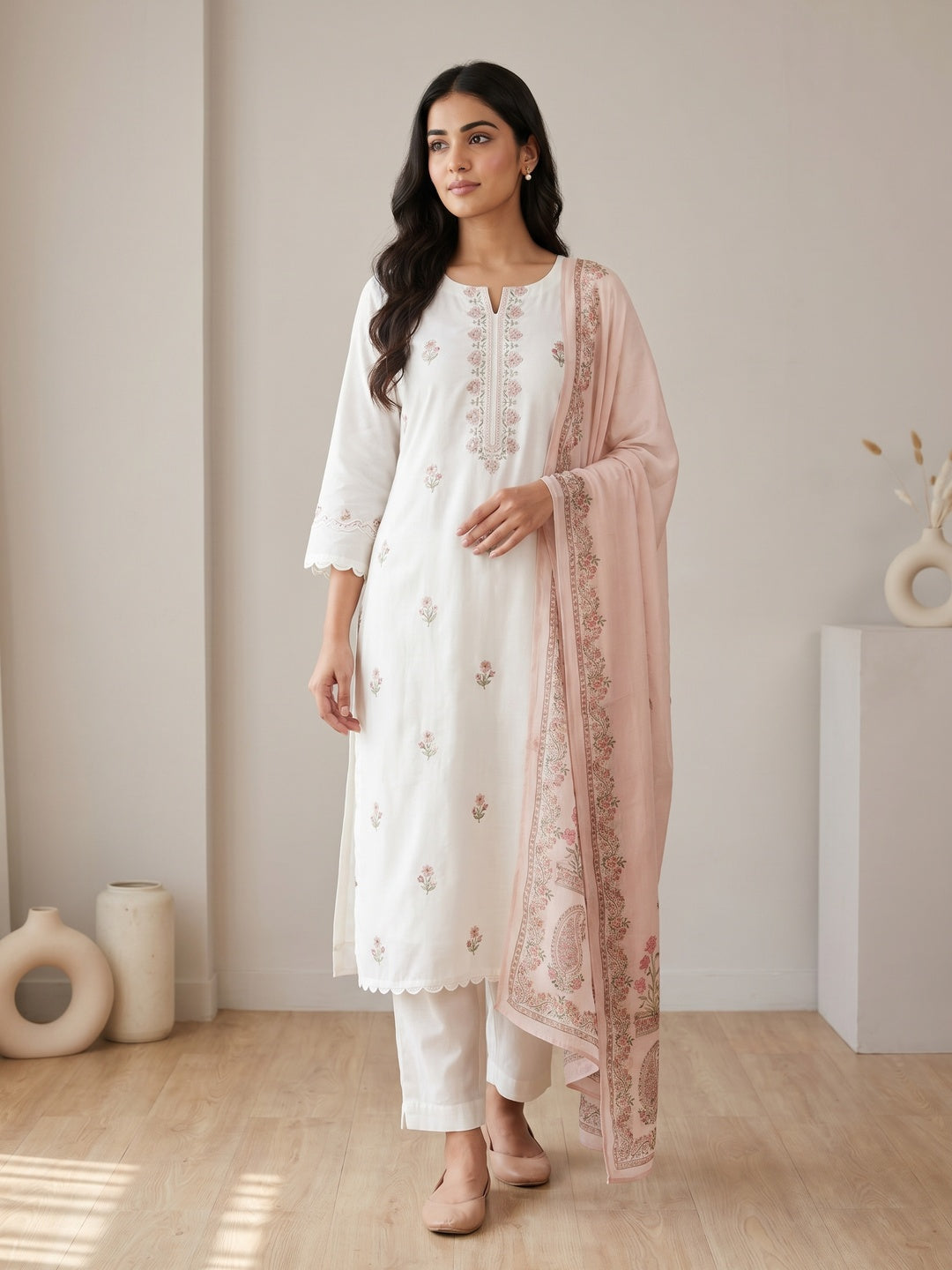 White Vatican Embroidered Salwar Suit Set - Image 1
