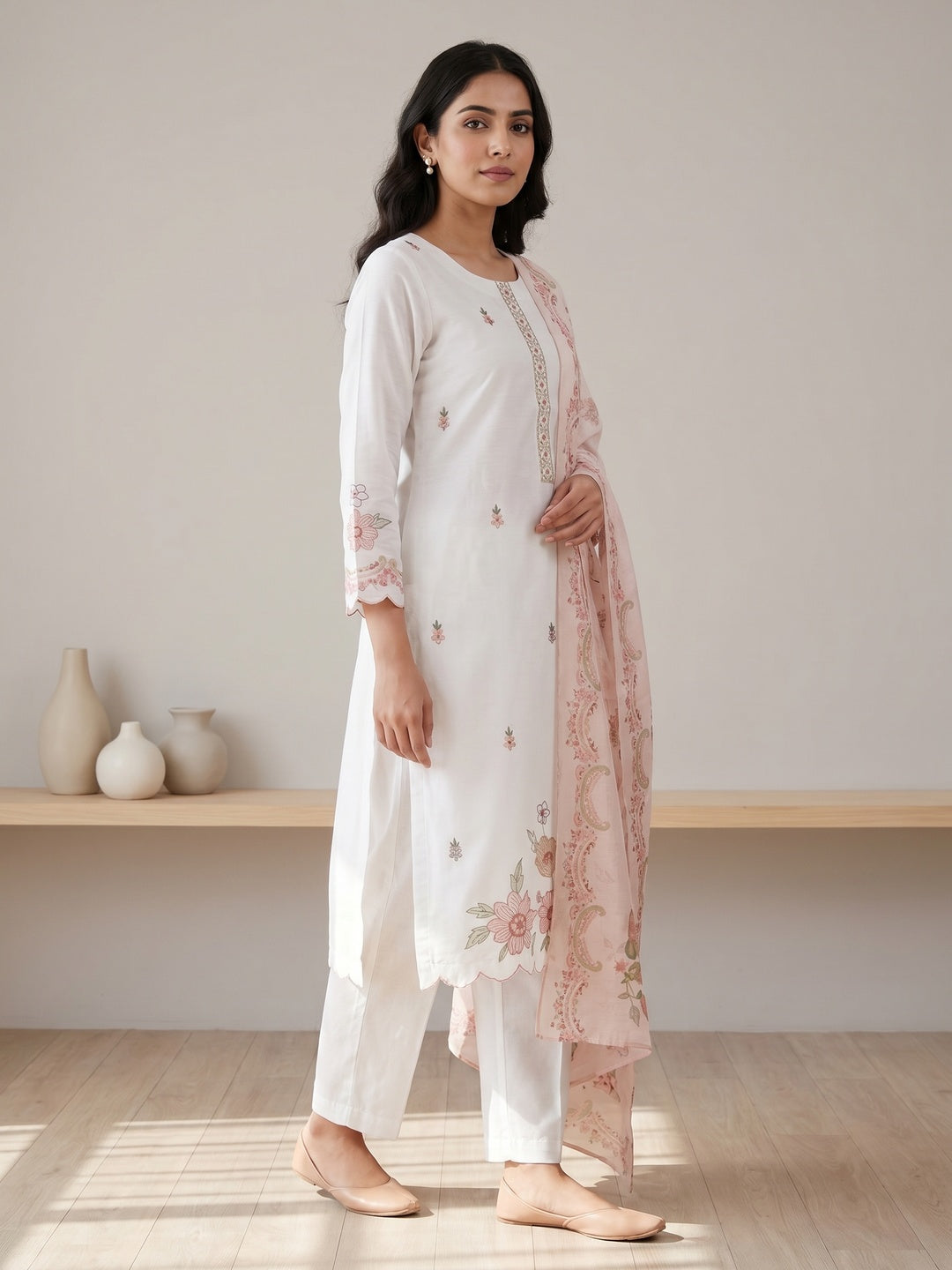 White Vatican Embroidered Salwar Suit Set - Image 2