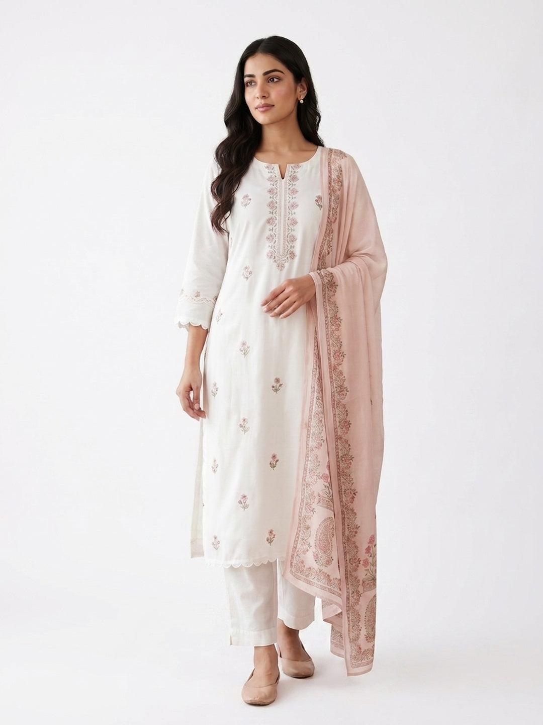 White Vatican Embroidered Salwar Suit Set - Image 4