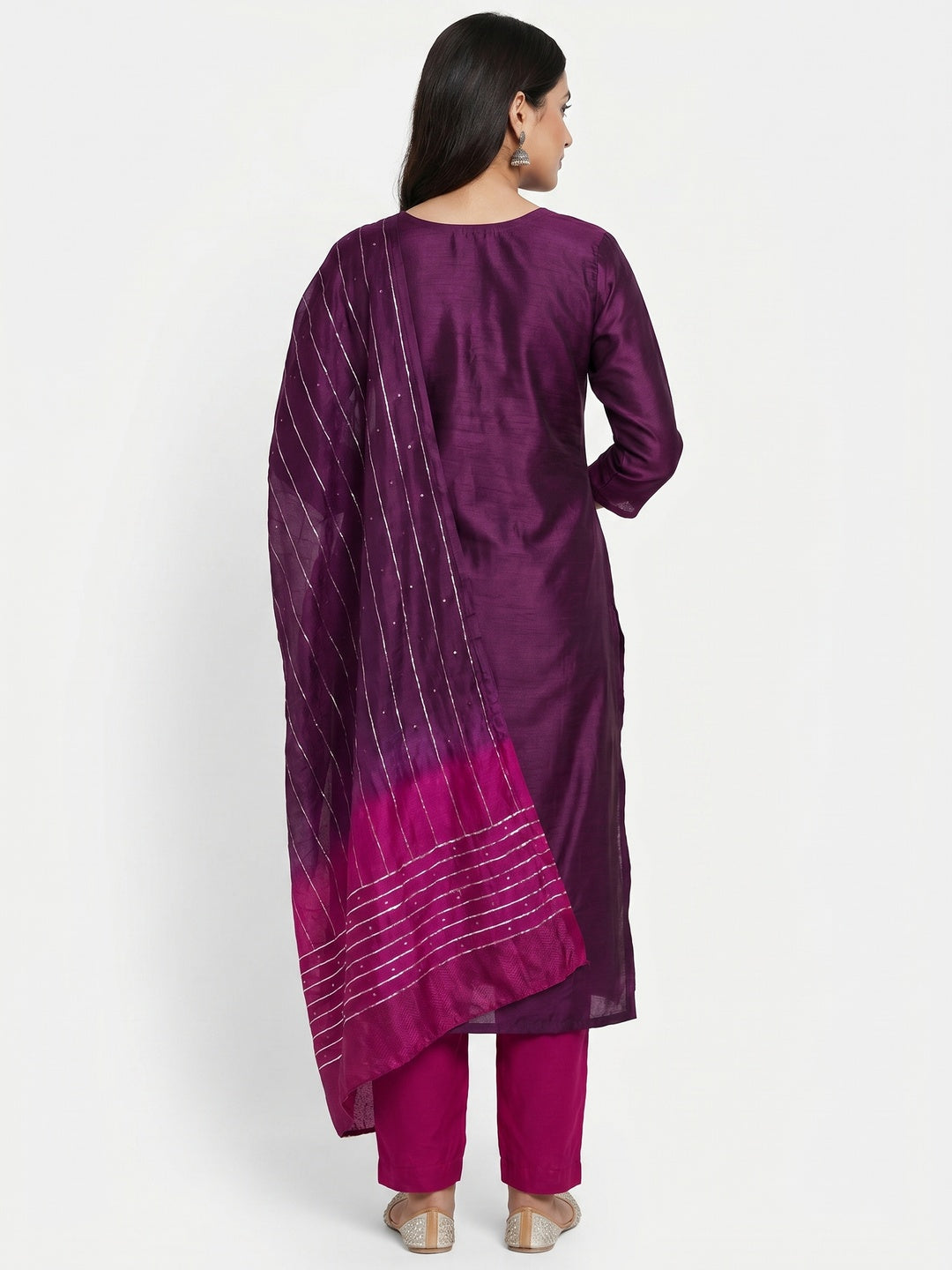 Purple Embroidered Art Silk Dress Material - Image 3