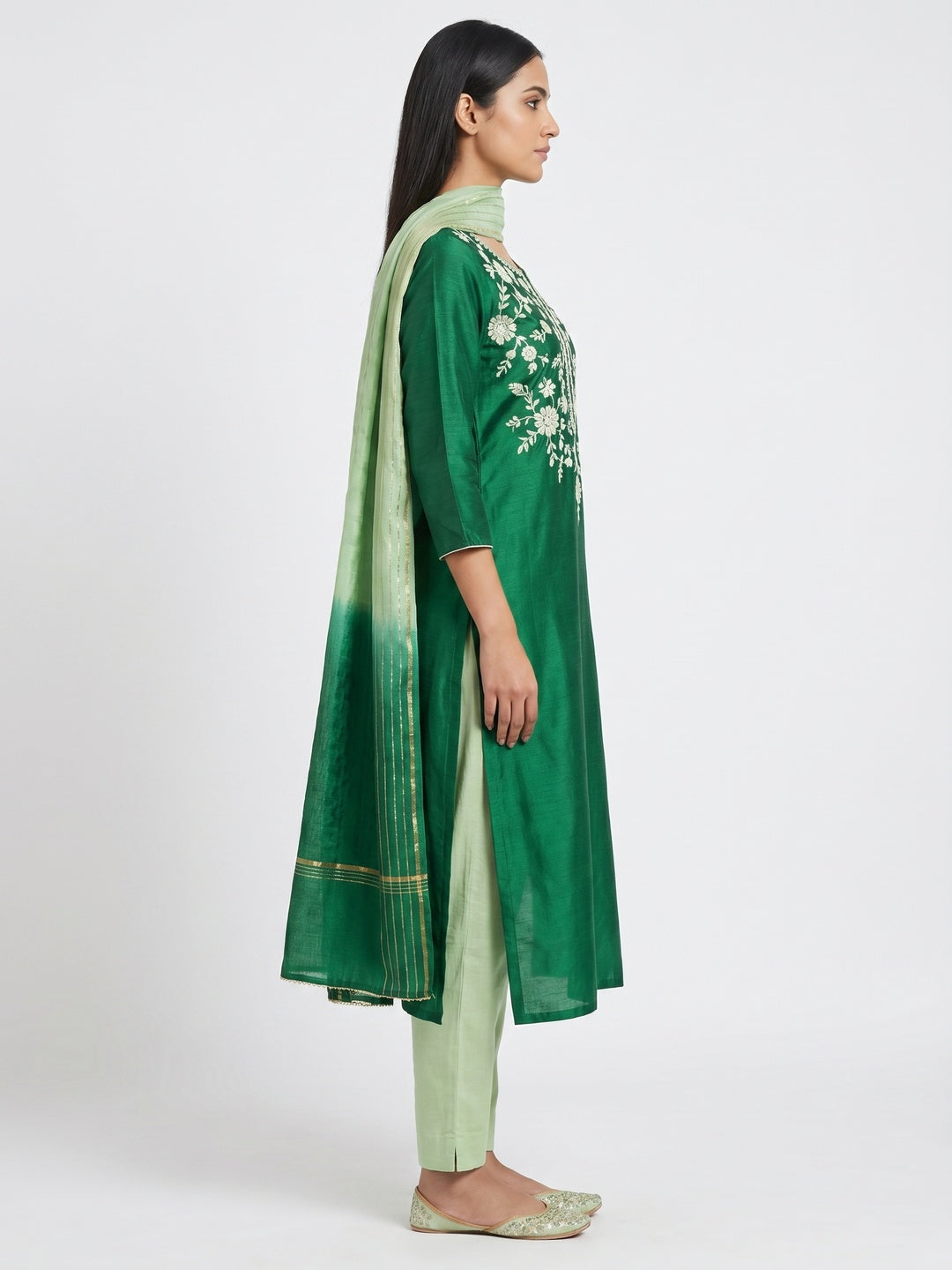 Green Embroidered Art Silk Dress Material - Image 2