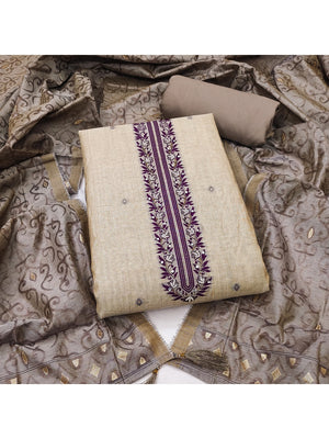 Peachmode Purple Linen Dress Material with Floral Print - Image 2