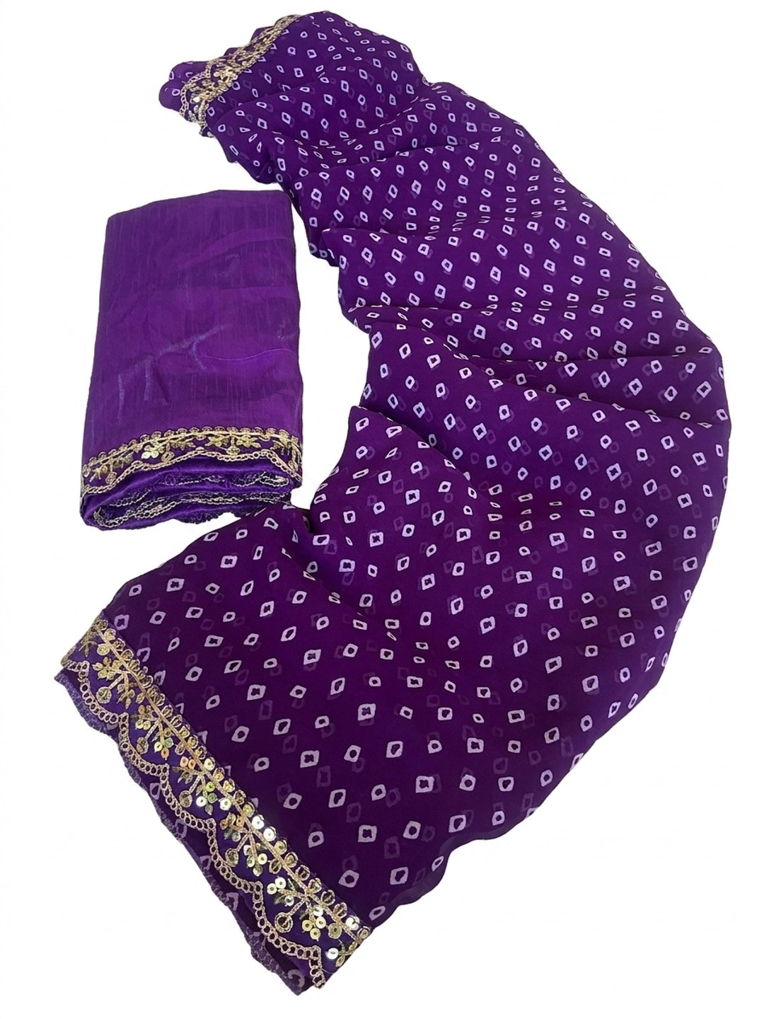 Peachmode Purple Georgette Bandhani Saree with Sequins Lace Border - Image 7