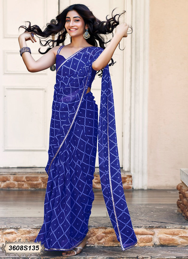 Peachmode Blue Georgette Bandhani Saree with Sequins Lace Border - Image 5