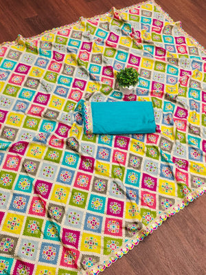 Peachmode Multicolor Chinon Silk Bandhani Print Saree - Image 2
