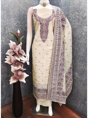 Peachmode Purple Linen Dress Material with Ethnic Motifs - Image 2