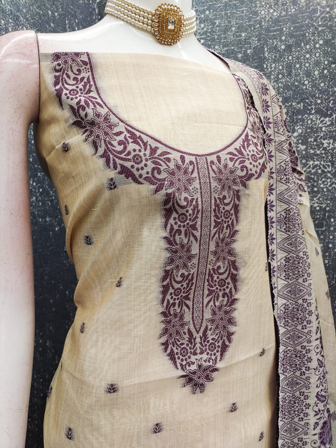 Peachmode Purple Linen Dress Material with Ethnic Motifs - Image 4