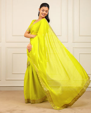 Peachmode Yellow Silk Saree with Sequins Embroidery - Image 2