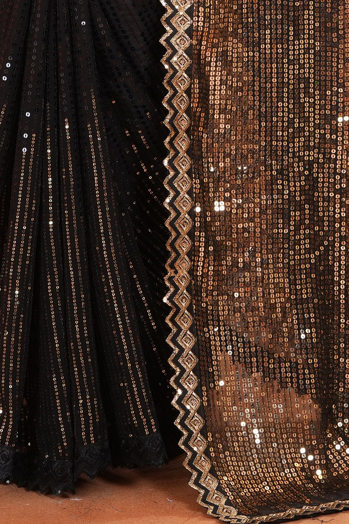Peachmode Black Georgette Saree with Sequins Work - Image 7