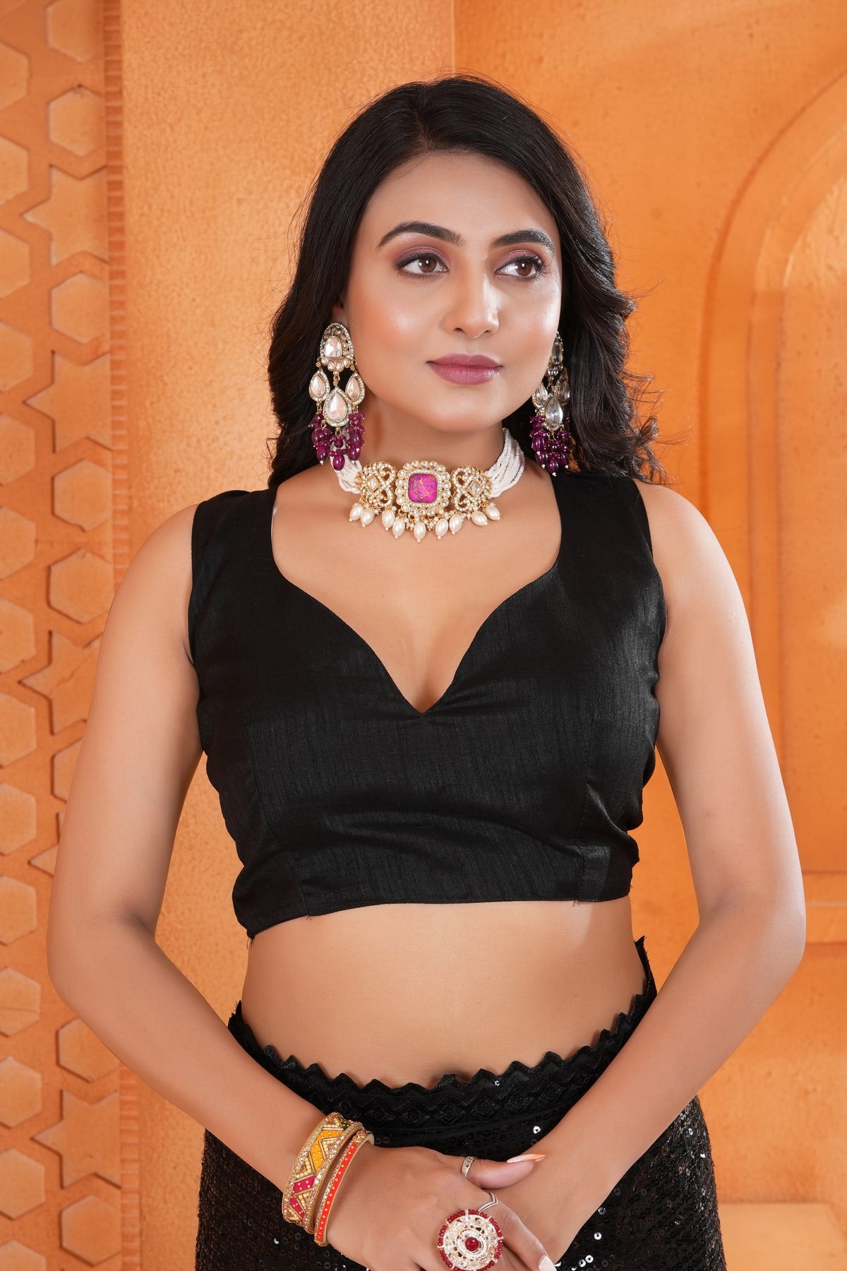 Peachmode Black Georgette Saree with Sequins Work - Image 9