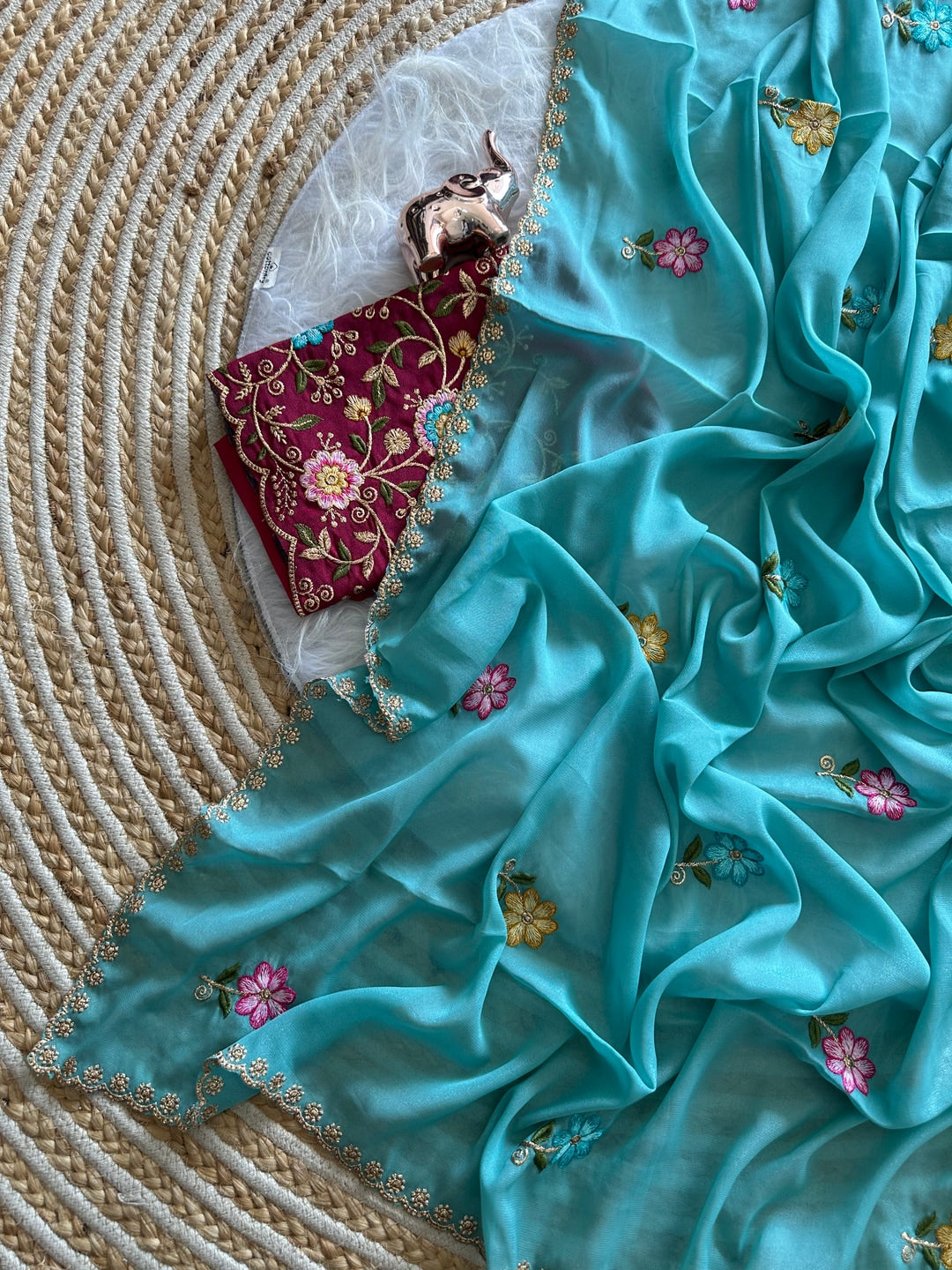 Peachmode Turquoise Georgette Saree - Image 5