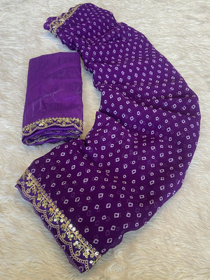 Peachmode Purple Georgette Bandhani Saree with Sequins Lace Border - Image 2