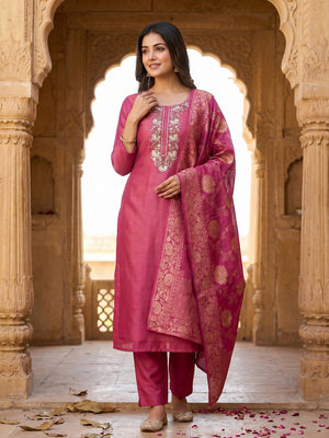 Pink Shimmer Unstitched Dress Material with Exquisite Sequins Work - Image 2