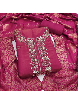 Pink Shimmer Unstitched Dress Material with Exquisite Sequins Work - Image 1