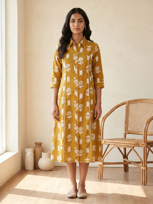 Mustard Pure Cotton Abstract Printed Kurti - Image 2