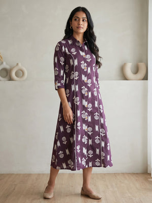 Plum Pure Cotton Abstract Printed Kurti - Image 2