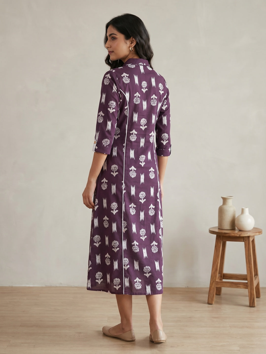 Plum Pure Cotton Abstract Printed Kurti - Image 3