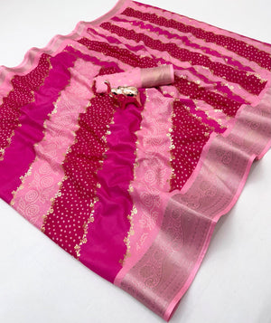 Peachmode Pink Dola Silk Foil Work Saree - Image 2