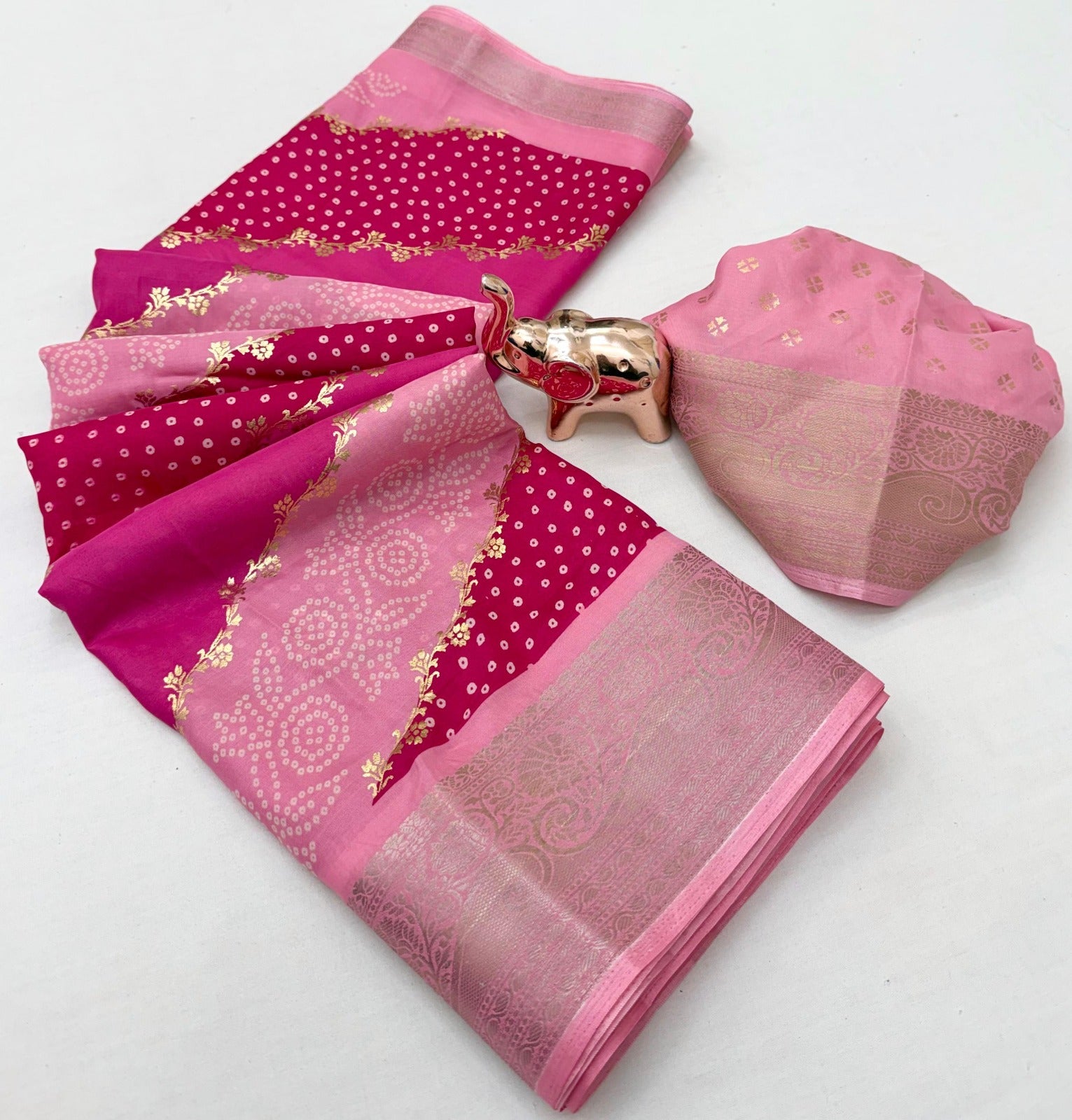 Peachmode Pink Dola Silk Foil Work Saree - Image 3