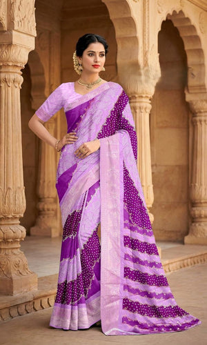 Peachmode Purple Dola Silk Foil Work Saree - Image 1
