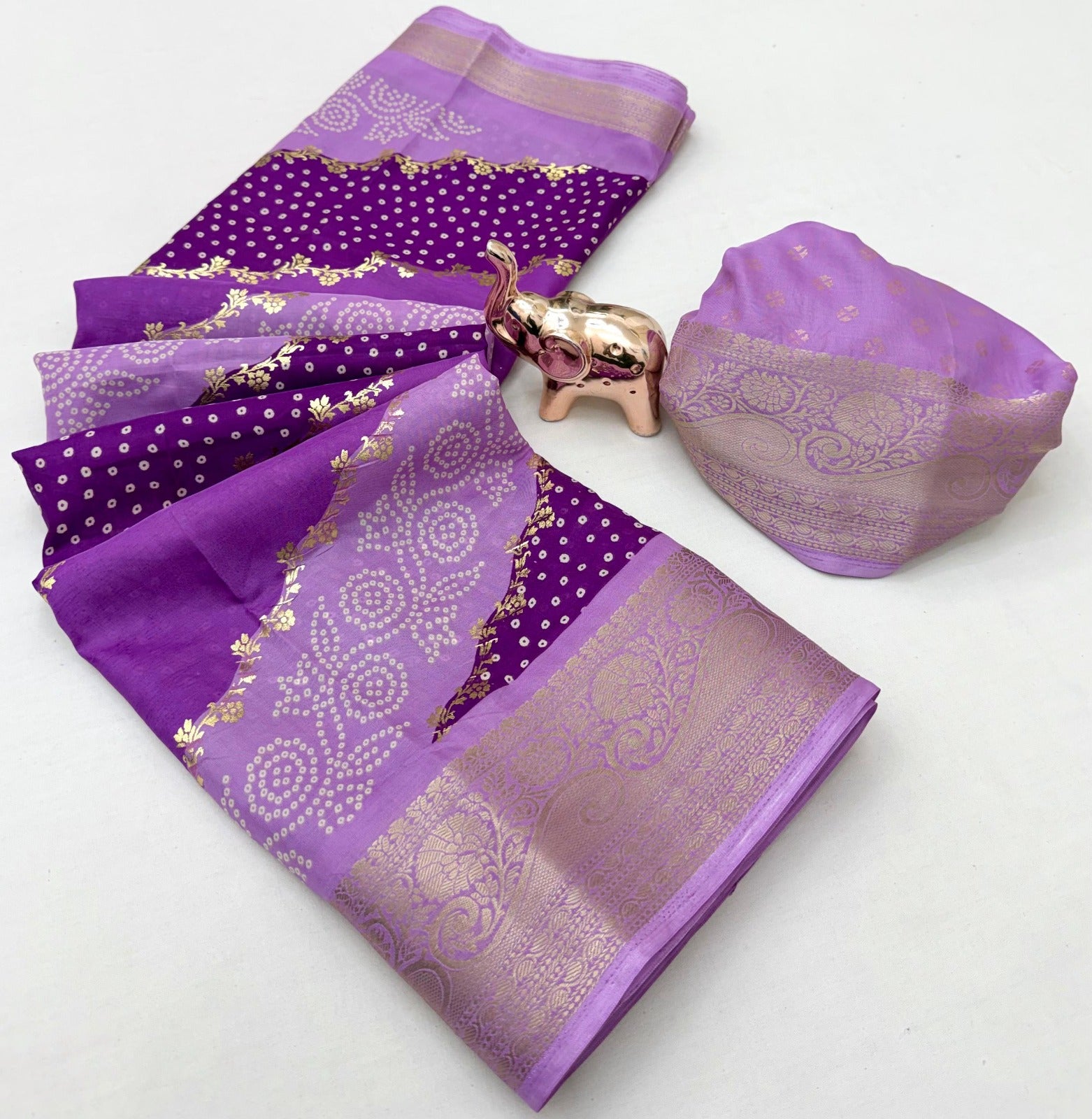 Peachmode Purple Dola Silk Foil Work Saree - Image 2
