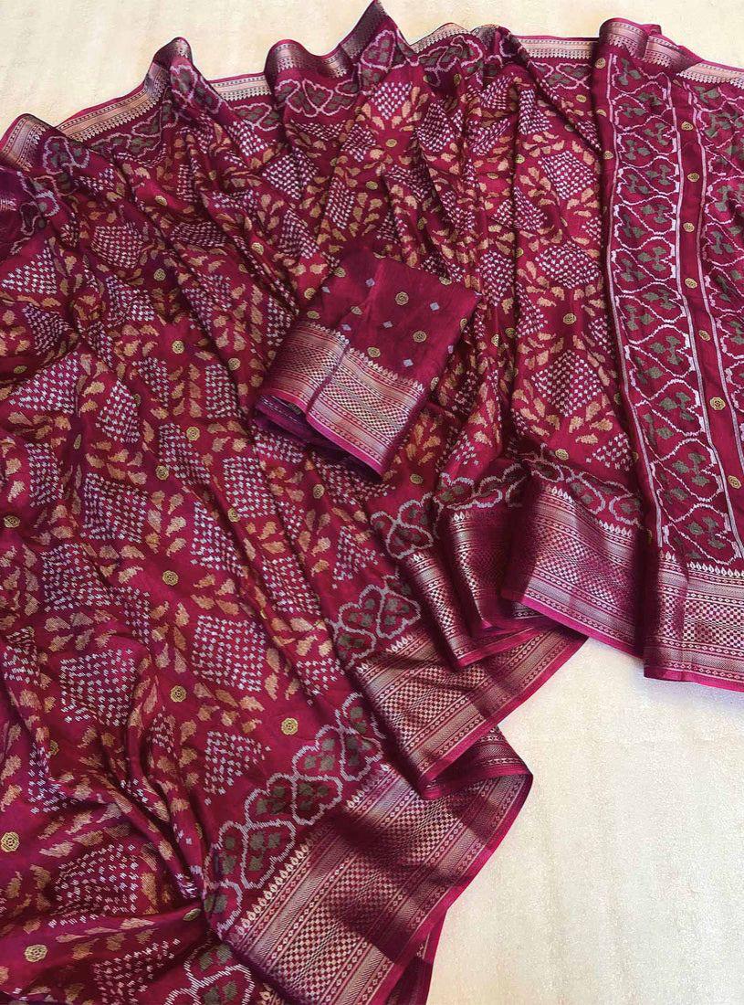 Peachmode Maroon Dola Silk Woven Border Saree - Image 3