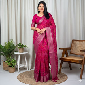 Peachmode Pink Dola Silk Woven Border Saree - Image 1