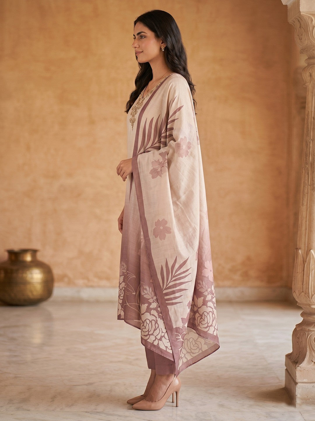 Dusty Pink Gucci Silk Printed Salwar Suit Set - Image 4