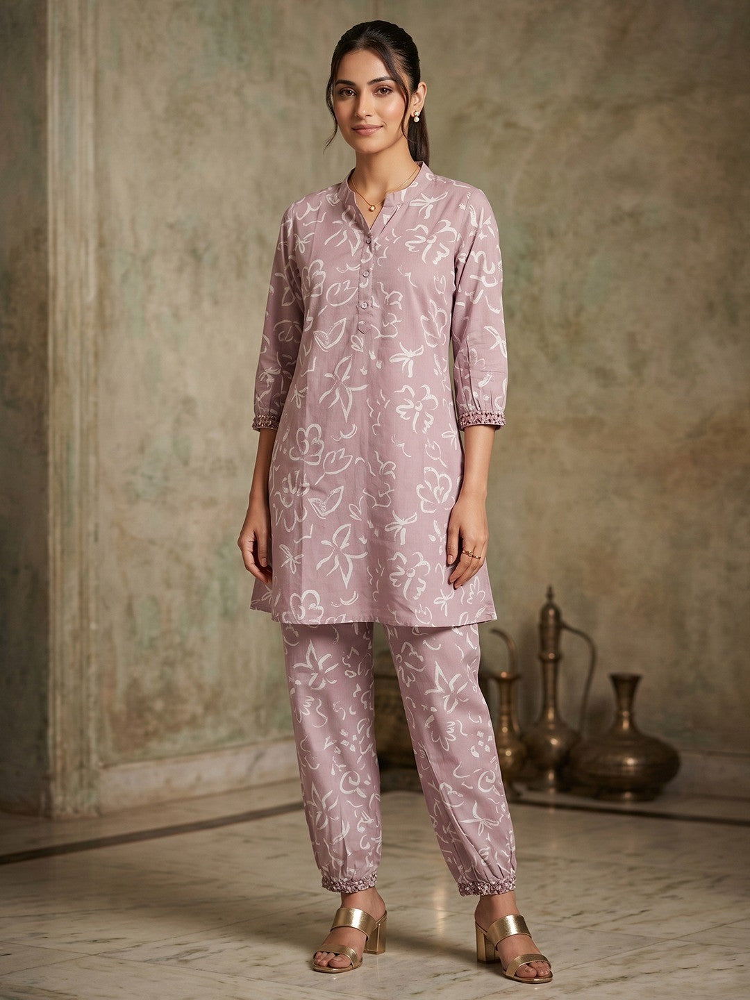 Dusty Pink Cotton Linen Top Bottom Set - Image 1
