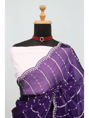 Peachmode Purple Chiffon Silk Saree with Sequins Work - Image 2