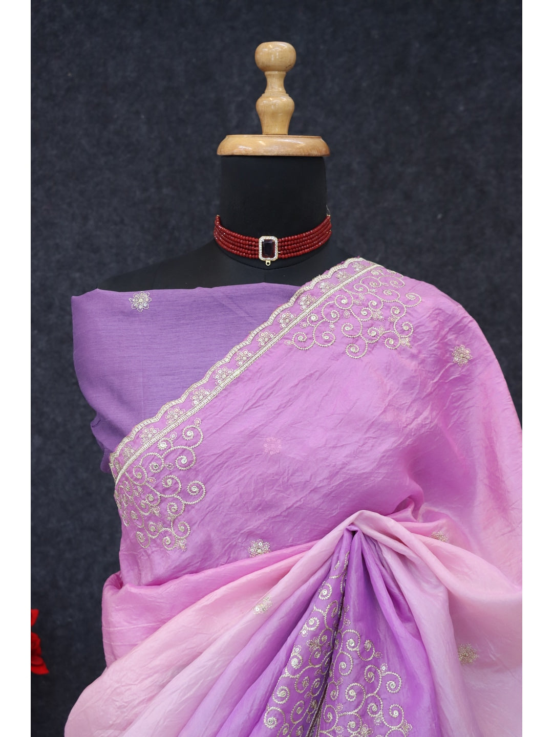 Peachmode Lavender Silk Blend Saree with Sequin Embroidery Work - Image 3