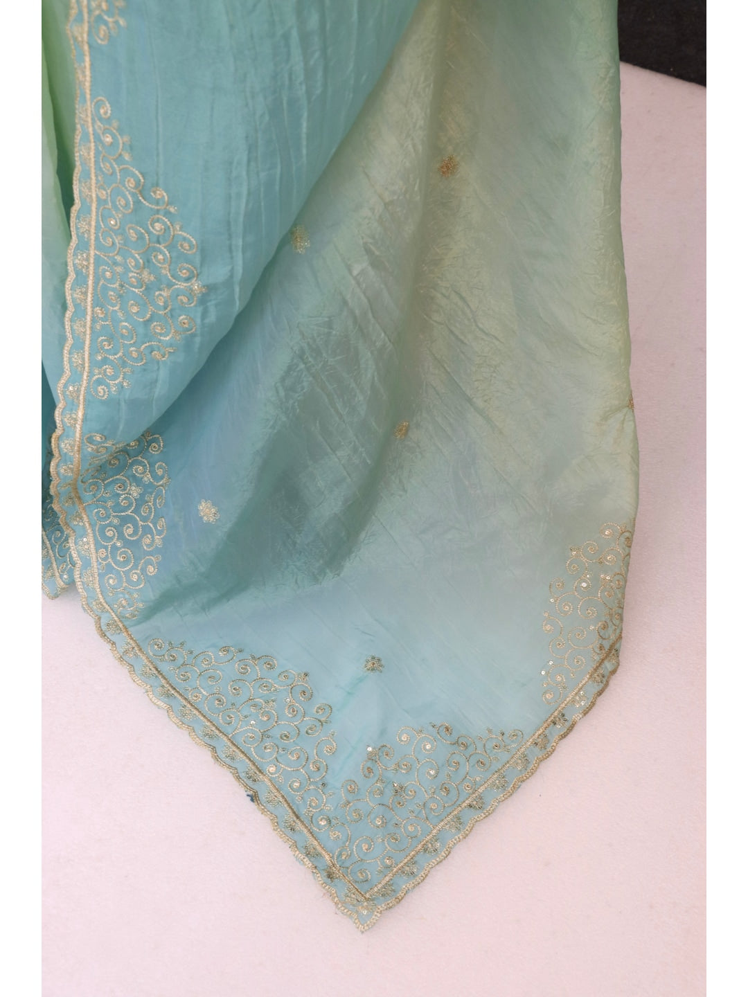 Peachmode Firozi Silk Blend Saree with Sequin Embroidery Work - Image 3