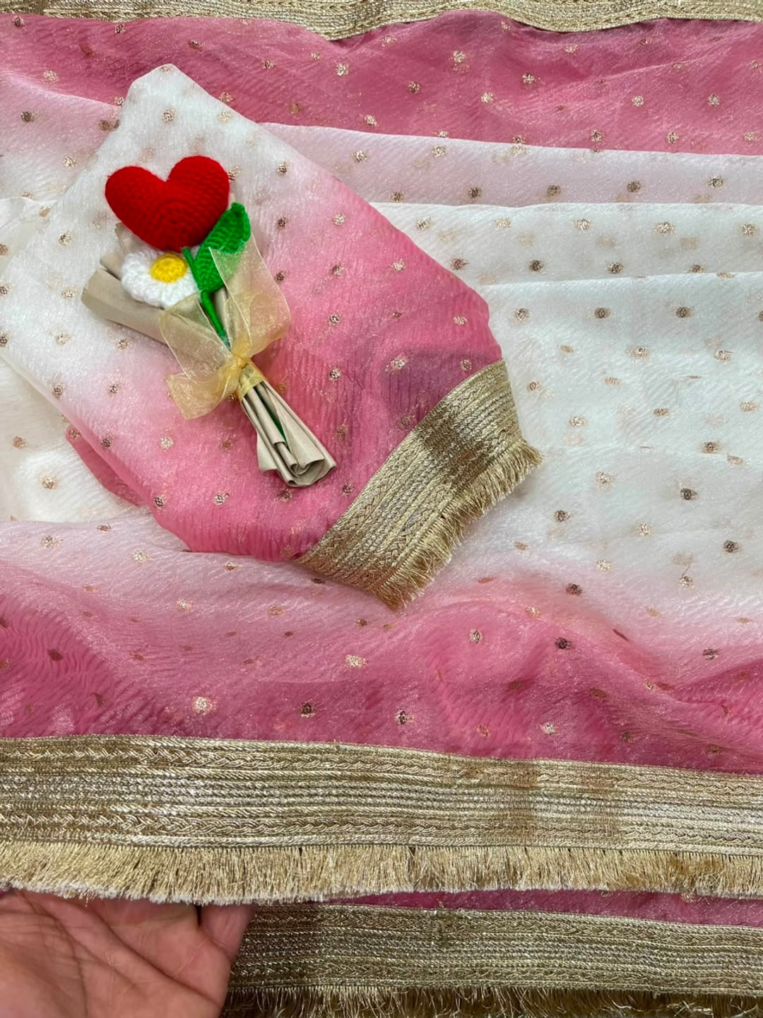 Peachmode Magenta Satin Saree with Jacquard Butti Work - Image 2