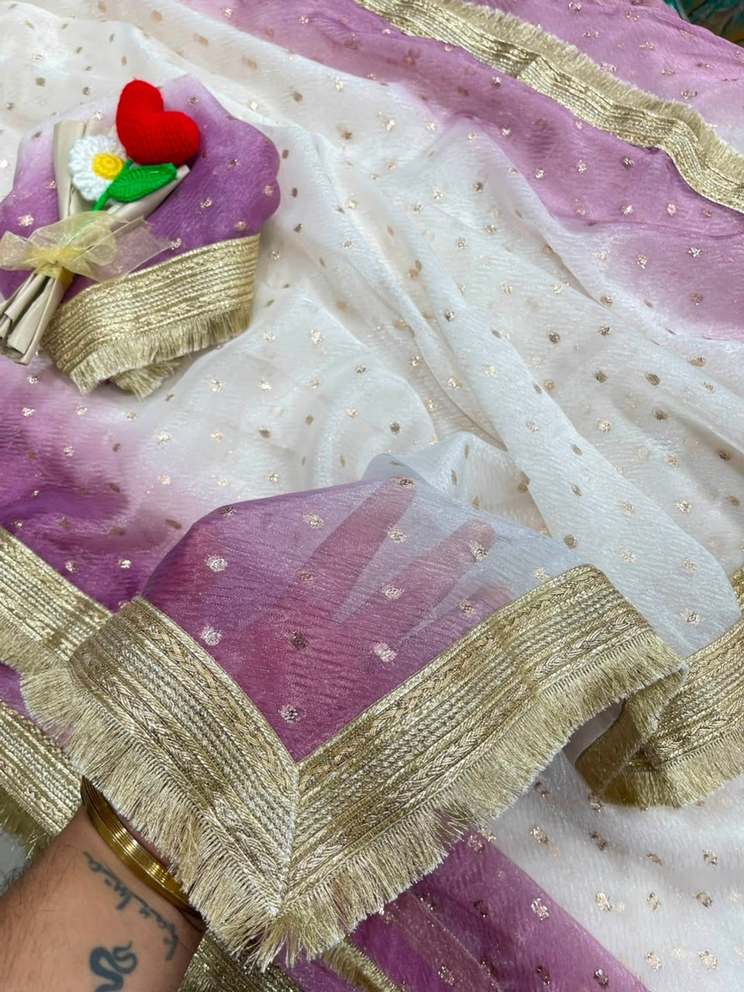 Peachmode Magenta Satin Saree with Jacquard Butti Work - Image 3
