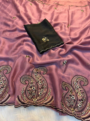 Peachmode Lavender Pink Rangoli Silk Saree with Embroidered Border - Image 2