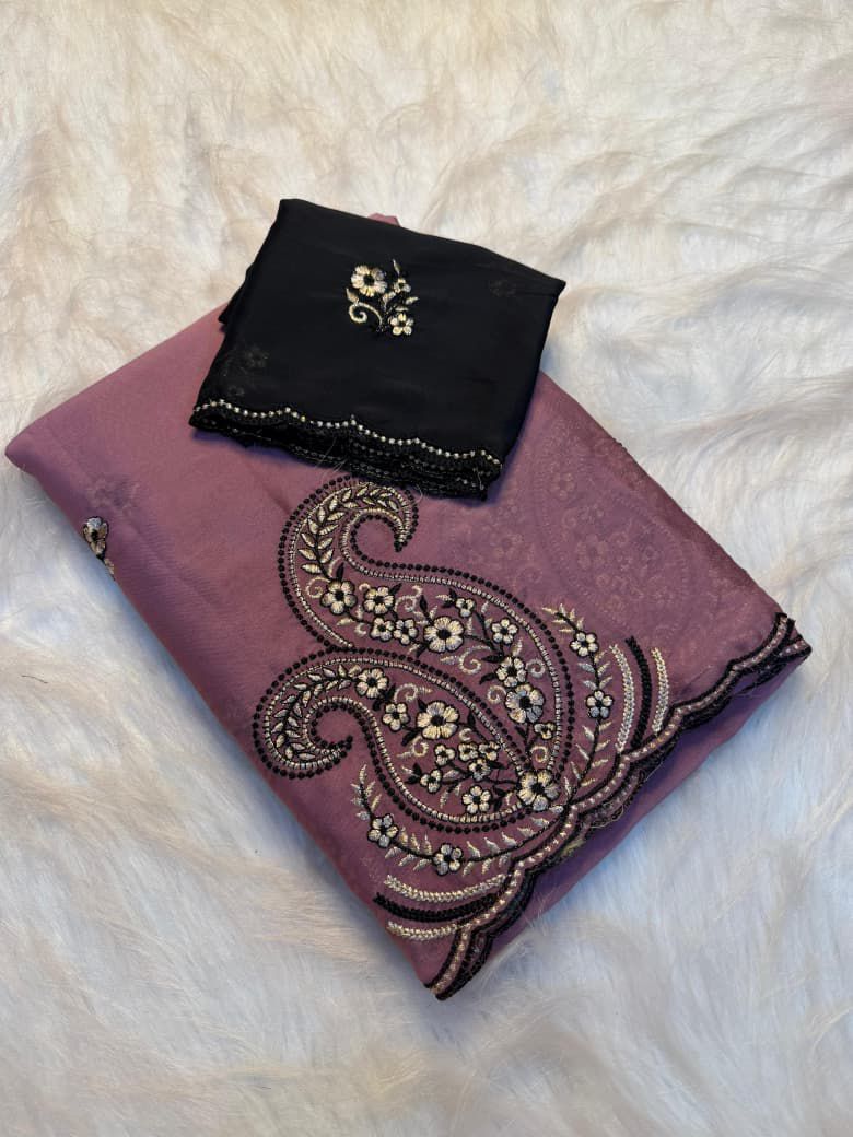 Peachmode Lavender Pink Rangoli Silk Saree with Embroidered Border - Image 3
