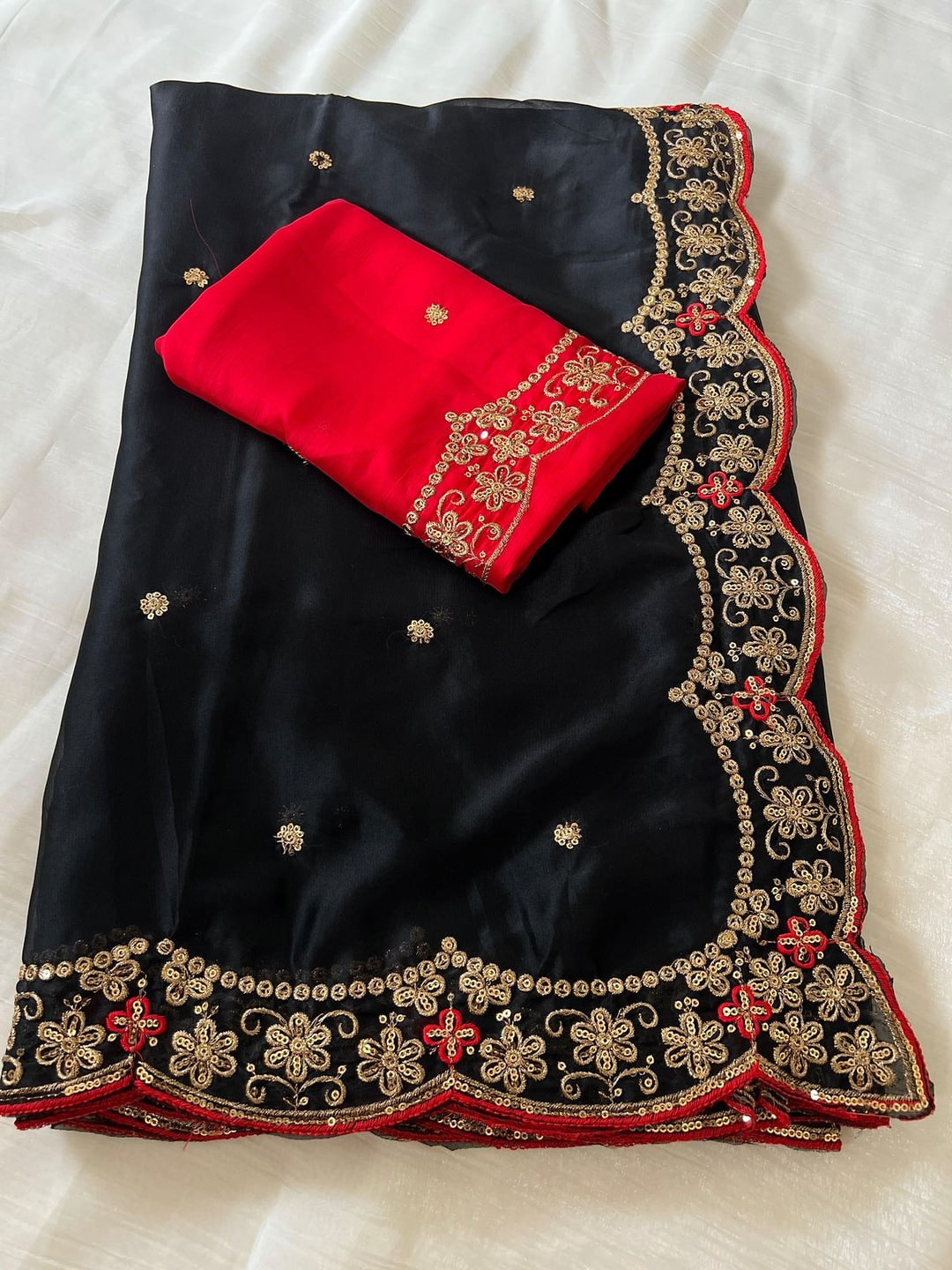 Peachmode Black Rangoli Silk Saree with Thread and Zari Embroidery - Image 2